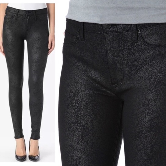 Hudson black crackle Nico Super Skinny pants Bikercore Coated denim Size 28 - Picture 2 of 8